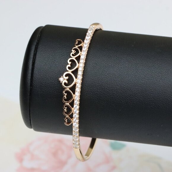 Rose Gold Bangle with Heart & Stone Accent, XPBL0414 - Picture 10 of 11